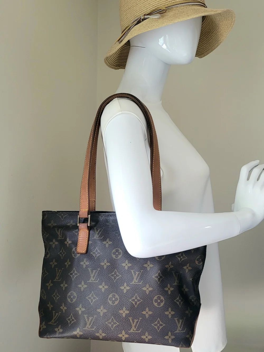 Louis Vuitton Cabas Piano Monogram Canvas Leather Shoulder Bag Authentic DU0072
